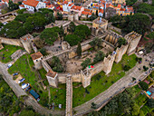 Aerial view of Sao Jorge Castle, known in English as Saint George's Castle, historic castle in the Portuguese capital of Lisbon