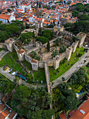 Aerial view of Sao Jorge Castle, known in English as Saint George's Castle, historic castle in the Portuguese capital of Lisbon