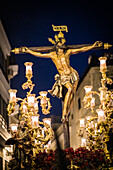 Seville, Spain, Apr 11 2017, Cristo de la Expiracion in Seville's Holy Week Monday procession with decorative lights
