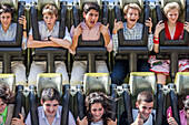 Seville, Spain, Apr 29 2009, Young riders express excitement while experiencing a thrilling ride at April's Fair in Seville, capturing the adrenaline rush of the moment.