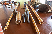 Ocarinas and gaitas. Traditional wind instruments of indigenous origin from the Zenú culture.