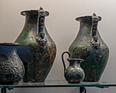 1st Century bronze tableware in the Vesuvian Life Gallery, National Archaeological Museum of Naples, Naples, Italy. From Pompeii and Herculaneum.