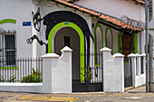 A painting of a cat around the doorway to a residence in Cali, Colombia.