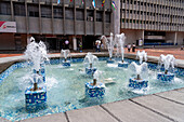 A fountain in the plaza in front of the City of Santiago de Cali offices in Cali, Colombia.