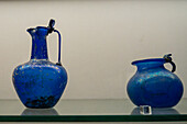 Free-blown glass jars from Pompeii in the Vesuvian Life Gallery, National Archaeological Museum of Naples, Naples, Italy.