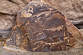 Eine vorspanische Felszeichnung der amerikanischen Ureinwohner im Cottonwood Canyon, Nine Mile Canyon in Utah. Fremont-Kultur.