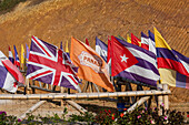 International flags at El Alto del Chocho cultural theme park near Marinilla, Colombia.