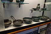 1st Century bronze vessels in the Vesuvian Life Gallery, National Archaeological Museum of Naples, Naples, Italy. From Pompeii and Herculaneum.