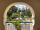 Plaza 9 de Julio or 9th of July Square in the historic center of Salta, Argentina, as viewed from the Cabildo.