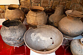 Large pre-Hispanic indigenous Amerindian ceramic pots in the Museum of Anthropology, Salta, Argentina.