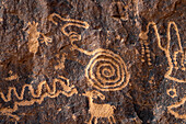 Eine vorspanische Felszeichnung der amerikanischen Ureinwohner im Cottonwood Canyon, Nine Mile Canyon in Utah. Fremont-Kultur.