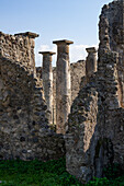 Säulen des Atriums eines Hauses, Gebäude VIII.3.27, in den antiken römischen Ruinen von Pompeji, Italien.