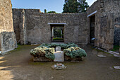 Atrium of the Casa del Giorno, Building II.2.2, in the ancient Roman ruins of the city of Pompeii, Italy. Also known as the House of Loreius Tiburtinus or House of D. Octavious Quartio