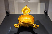 A 1st Century golden lamp from the Temple of Venus in Pompeii in the National Archaeological Museum of Naples, Naples, Italy.