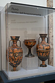 Large kraters from the Tomb of the Dancers in Ruvo in the National Archaeological Museum of Naples, Naples, Italy. Circa late 5th-early 4th Century B.C. Magna Graecia Collection.