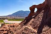 An eroded arch in Las Ventanas in the Quebrada de las Conchas or Quebrada de Cafayate, Argentina.