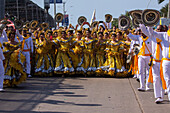 Cumbiamba troupe during Great Parade at Barranquilla's Carnival, Colombia