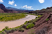 Colorful eroded formations along the Rio Las Conchas in the Quebrada de las Conchas or Quebrada de Cafayate, Argentina.