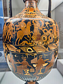 An Apulian red-figured amphora in the National Archaeological Museum of Naples, Naples, Italy. Magna Graecia Collection. From the Hypogeum of the Darius Vase, circa 340-320 B.C.
