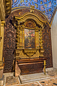 A painting of St. Michael the Archangel in an altarpiece of the Church of Santo Domingo in Quito, Ecuador.