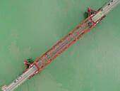 Aerial view of kalurghat bridge over the karnaphuli river, historic steel structure and iconic landmark, chittagong, bangladesh.