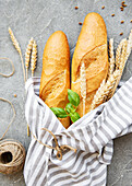 Freshly baked baguette bread - view from above