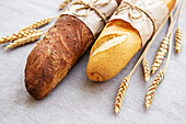 Freshly baked baguette bread - view from above