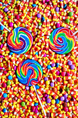 Lollipops and sweets with a modern colour block aesthetic.