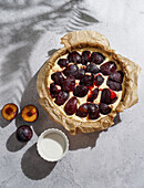 Plum cake, with ice cream, sunshine, natural shade
