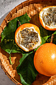 Fresh passion fruit, Passiflora ligularis, sweet granadilla or grenadia