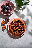 Plum cake, with ice cream, sunshine, natural shade