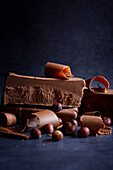 Premium hazelnut gianduja chocolate, made from hazelnut paste in combination with fine chocolate, which is eaten as a bar or as a filling for pralines.