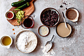 Ingredients for chocolate courgette bread