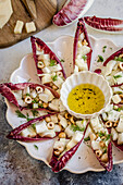 Radicchio leaves stuffed with fennel, hazelnuts and cheese