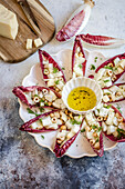 Radicchio leaves stuffed with fennel, hazelnuts and cheese