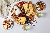 Californian cheese platter with fruit, crackers and olives