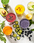 Various fruit and vegetable smoothies