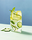 Cucumber and mint water with ice cubes