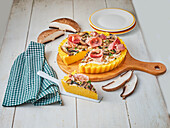 Polenta tart with portobello and bacon