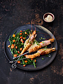 Prawn skewers with miso mayonnaise and passepierre