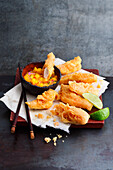 Chicken tempura with mango-orange chutney