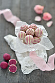 Vegan pitahaya balls with white chocolate