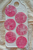 Cut dough for beetroot ravioli