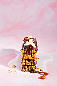 Vegan muesli bars with nuts and chocolate