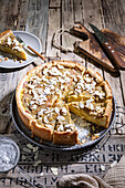 Vegan rhubarb cake with roasted almonds