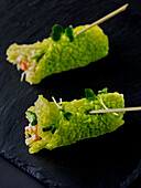 Savoy cabbage rolls with prawn filling