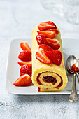 Strawberry sponge cake roulade