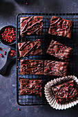 Homemade brownies with freeze-dried raspberries