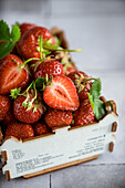 Cardboard box with fresh strawberries