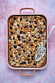 Cream cheese sheet cake with blueberries and almonds